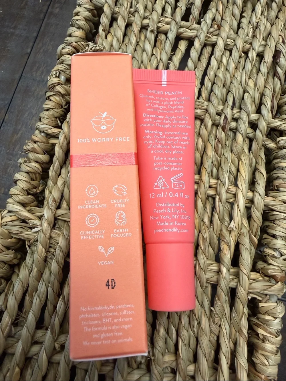 Peach & Lily Collagen Cushion Peptide Lip Balm Sheer Peach 12mL NIB